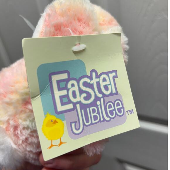 Easter Jubilee Bunny Rabbit Plush Pastel Multicolor With Flower Bouquet 6" NWT - Picture 2 of 7